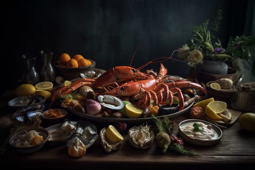 A lavish seafood buffet at a luxurious seaside resort (generative AI)