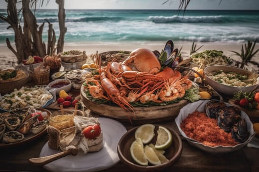 A seafood fiesta at a beachside buffet (generative AI)