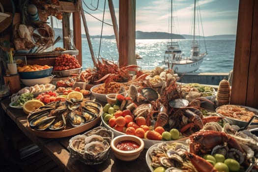 Enjoy freshly caught seafood with a breathtaking seaside view. Our buffet is perfect for sunny days! (generative AI)