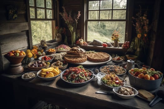 A rustic buffet on a farm (generative AI)