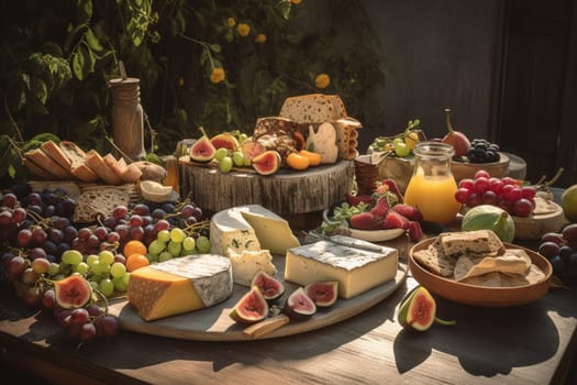 A rustic cheese board buffet at a vineyard (generative AI)