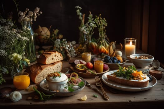 A rustic farm-to-table dinner in the countryside (generative AI)