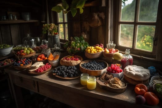 A rustic buffet on a farm (generative AI)
