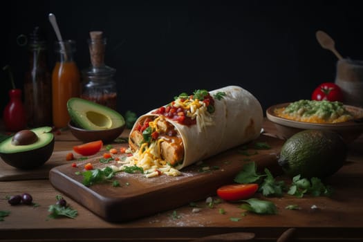 A savory and spicy breakfast burrito filled with eggs, veggies, and hot sauce (generative AI)