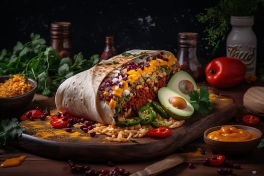 A savory and spicy breakfast burrito filled with eggs, veggies, and hot sauce (generative AI)