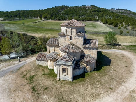 Church of Our Lady of the Announced in the Medieval city of Uruena Valladolid province Spain, Aerial view detail apses