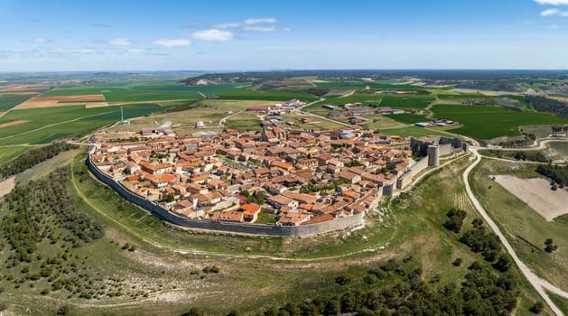 Panoramic aerial view of the medieval city of Uruena in Valladolid Spain