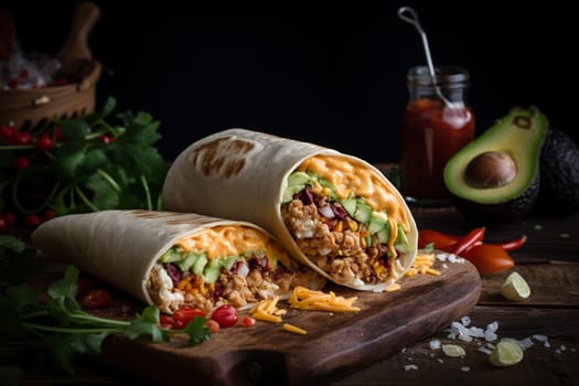 A savory and spicy breakfast burrito filled with eggs, veggies, and hot sauce (generative AI)
