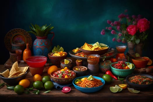 A spicy Mexican buffet in a vibrant fiesta (generative AI)
