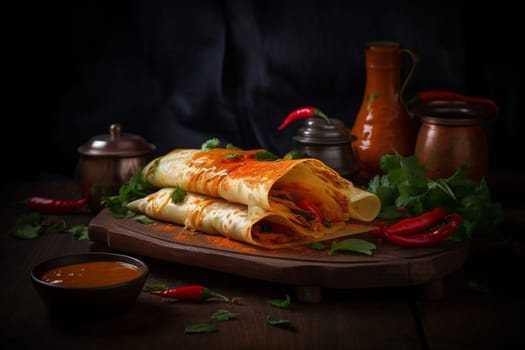 A spicy street food masala dosa in India (generative AI)