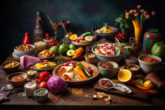 A spicy Mexican buffet in a vibrant fiesta (generative AI)