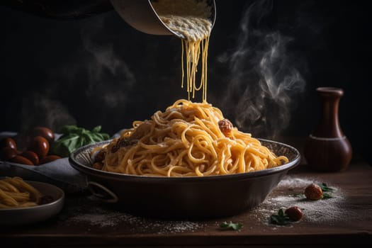 Taste the comfort of freshly made pasta drizzled with homemade sauce (generative AI)