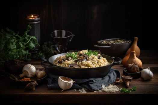 A steaming hot bowl of creamy mushroom risotto (generative AI)