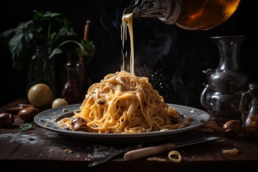Taste the comfort of freshly made pasta drizzled with homemade sauce (generative AI)