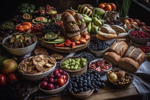 A vegan spread buffet at a farmers market (generative AI)