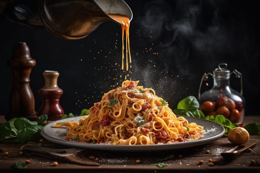Taste the comfort of freshly made pasta drizzled with homemade sauce (generative AI)