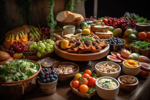 A vegan spread buffet at a farmers market (generative AI)