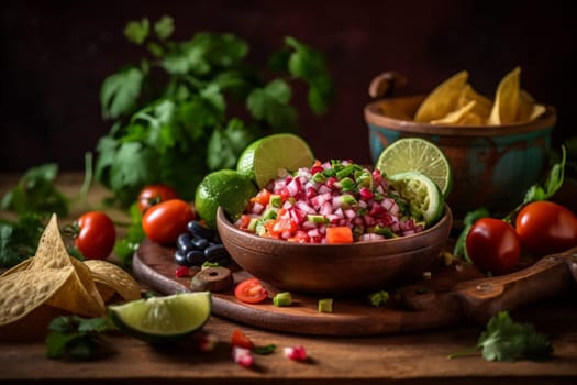 Add some spice and flavor to your meal with this vibrant and fresh salsa mix (generative AI)