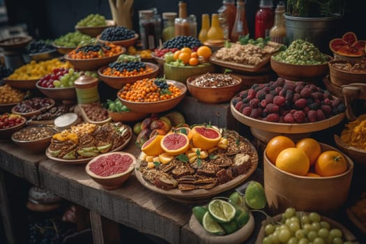 A vegan spread buffet at a farmers market (generative AI)