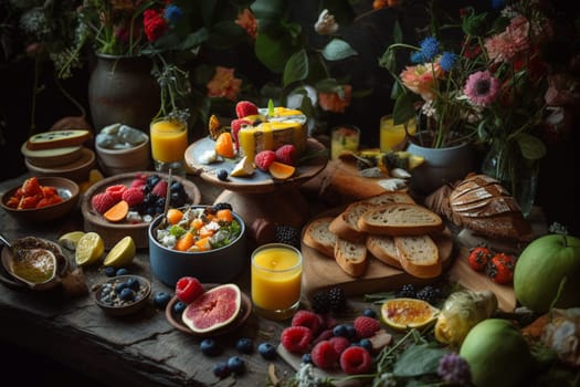 A vegan brunch buffet in a botanical garden (generative AI)