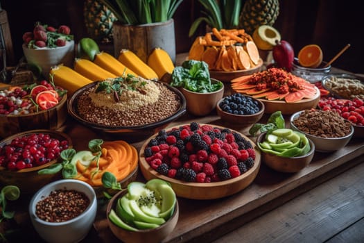 Nourish with plant-based delicacies at a wellness resort's vegan buffet (generative AI)