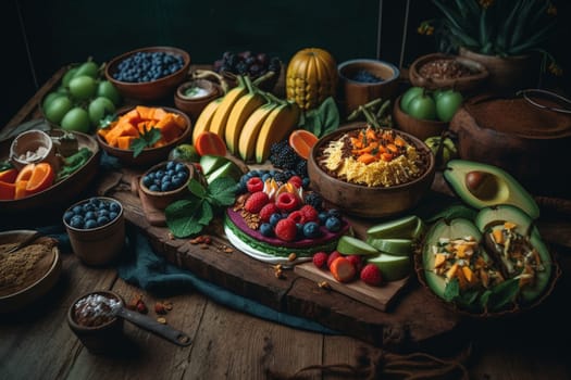 Nourish with plant-based delicacies at a wellness resort's vegan buffet (generative AI)