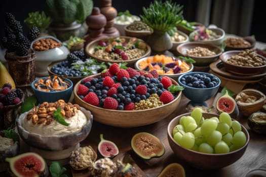 Nourish with plant-based delicacies at a wellness resort's vegan buffet (generative AI)