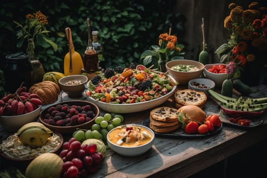 A vegan buffet in a park (generative AI)