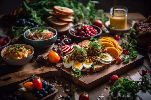 A vegan brunch buffet with rooftop garden views (generative AI)