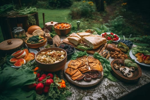 A vegan buffet in a park (generative AI)
