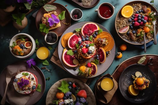 A vegan brunch buffet with rooftop garden views (generative AI)