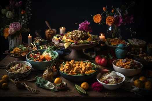 Nourish with plant-based delicacies at a wellness resort's vegan buffet (generative AI)