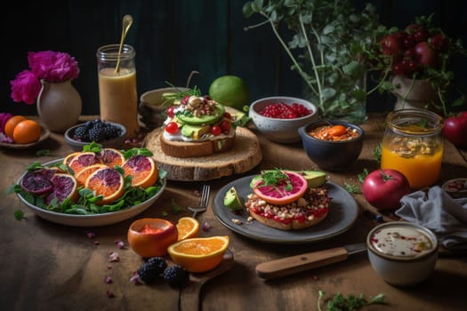 A vegan brunch buffet with rooftop garden views (generative AI)
