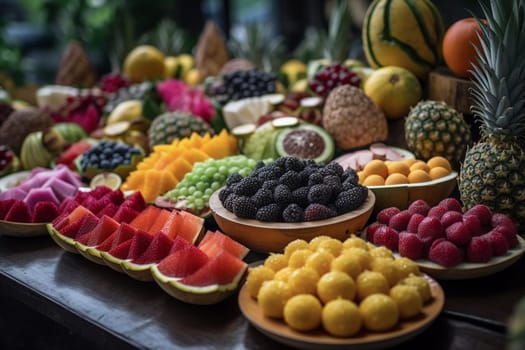 An exotic fruit buffet at a tropical island resort (generative AI)
