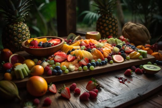 An exotic fruit buffet at a tropical island resort (generative AI)