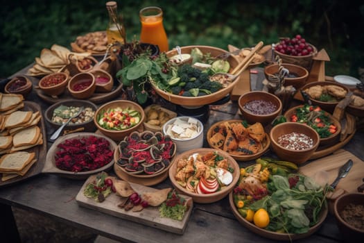 A vegan buffet in a park (generative AI)