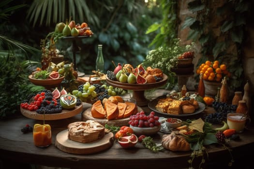 Experience our vegan buffet that’s served within a serene garden setting. It’s a meal that’s both healthy and tranquil! (generative AI)