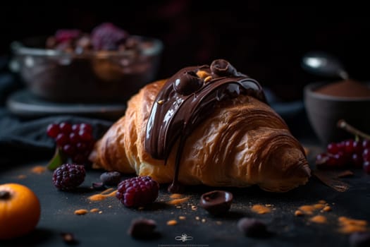 Decadent chocolate croissant at a café (generative AI)