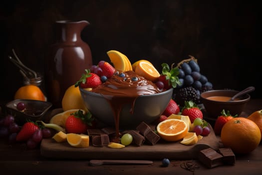 An indulgent chocolate fondue with fruit (generative AI)