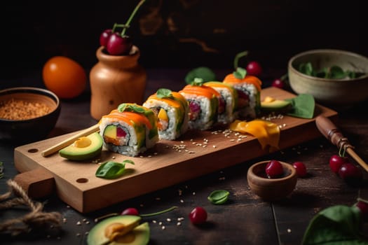 Fresh avocado and crunchy cucumber wrapped in sticky rice and seaweed (generative AI)