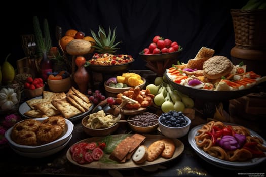 An international cuisine buffet at a university's cultural fair (generative AI)