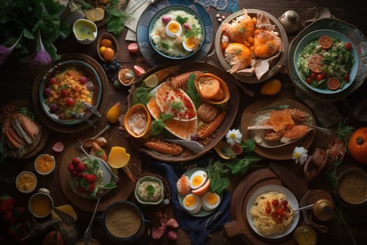 An international cuisine buffet at a university's cultural fair (generative AI)