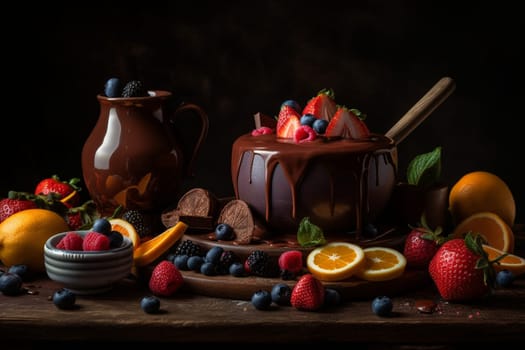 An indulgent chocolate fondue with fruit (generative AI)
