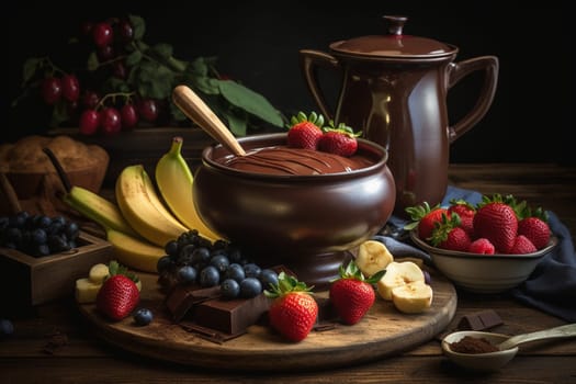 An indulgent chocolate fondue with fruit (generative AI)