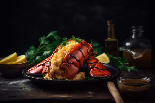 Rich and indulgent lobster tails paired with creamy garlic mashed potatoes (generative AI)