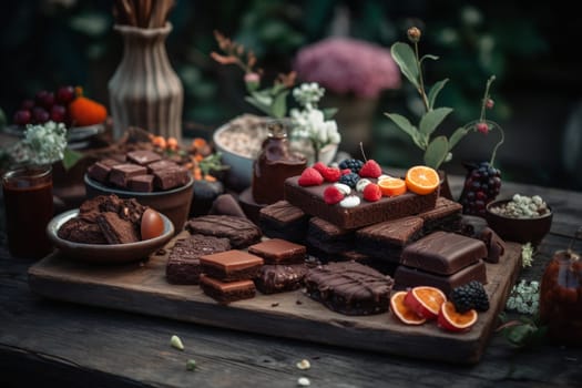 An indulgent chocolate buffet in the garden (generative AI)