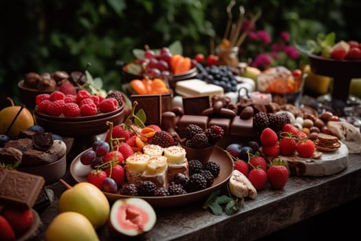 An indulgent chocolate buffet in the garden (generative AI)