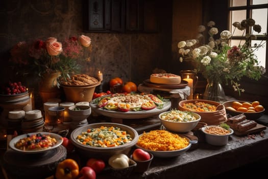 Travel back in time with our historical buffet featuring traditional dishes from ancient civilizations (generative AI)