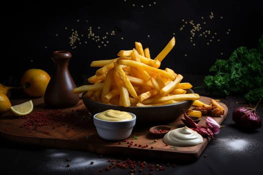 Crispy golden fries with a side of garlic aioli (generative AI)
