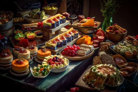 Savor an international buffet showcasing diverse cuisines at a cultural festival (generative AI)